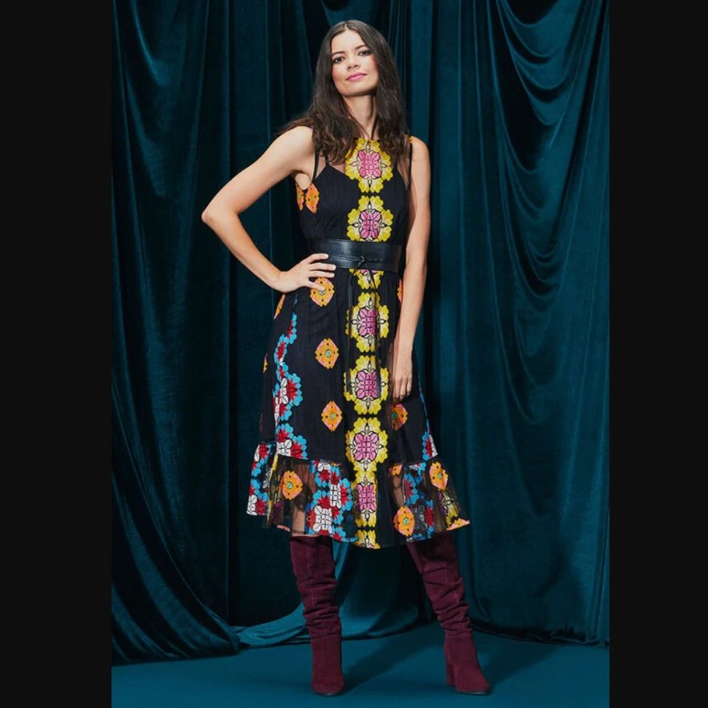 Modcloth Follow My Lead Embroidered Midi Dress XXS - Picture 5 of 9